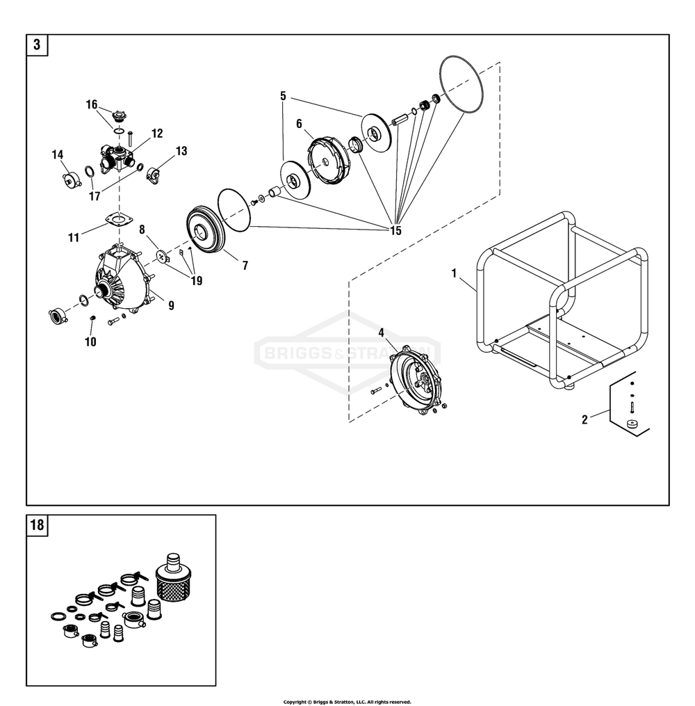 Pump (073047) Diagram and Parts List for 073047-00  Briggs and Stratton Water Pump